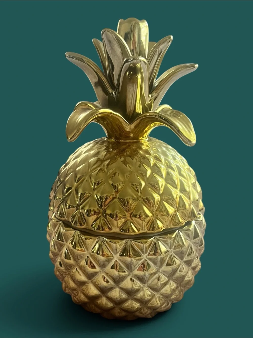 Pineapple Trinket/candy Boxes GOLD Set Of 2 Ceramic 9” ~ Metal 7” Timeless HOME
